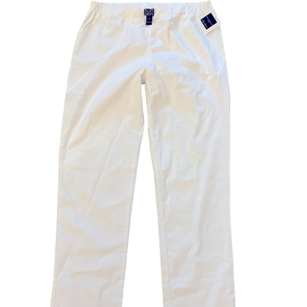 NWT Clara Sun Woo Pure White Woven Stretch Leggings / Straight Leg Pants